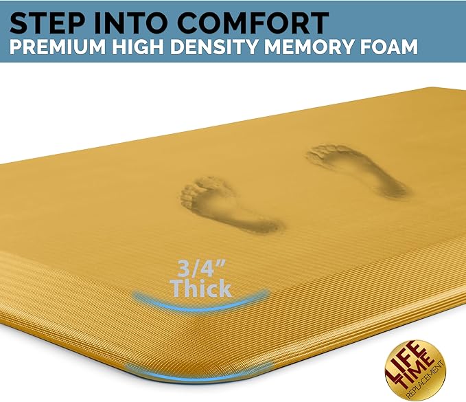 ComfiLife Anti Fatigue Floor Mat – 3/4 Inch Thick Kitchen Mats for Floor, Standing Desk Mat, Kitchen Rug – Comfort at Home, Office – Durable – Stain Resistant – Non-Slip Bottom (20" x 32", Mustard)