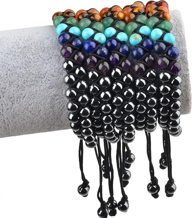 MASSIVE BEADS Double Layer Natural Chakra Healing Power Crystals Macrame Bracelet Yoga Stone Beads Gemstone Meditation Relax Anxiety Bangle for Unisex Women Men