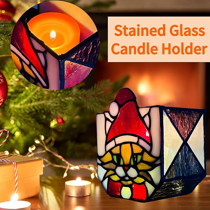 Stained Glass Christmas Cat Planter，Cute Planters for Indoor Plants,Decorative Plant Pots,Christmas Candle Holder,Plant Lady Gifts