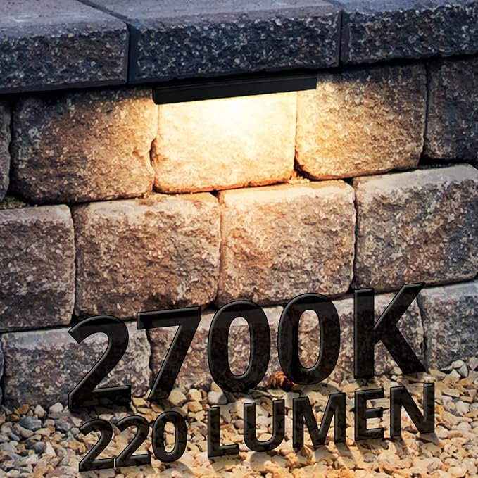 GKOLED 20 Pack 6.8 Inches LED Hardscape Lights, Low Voltage Retaining Wall Light Waterproof, 12V AC/DC Landscape Lighting, 1.5W 2700K, Classic Step Lights Outdoor, Die-cast Aluminum Housing