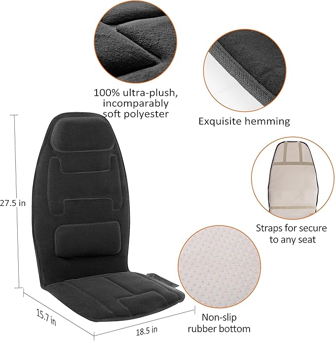 Snailax Massage Seat Cushion with 2 Heat Levels - Extra Memory Foam Support Pad in Neck and Lumbar,10 Vibration Massage Motors, Back Massager Chair Pad for Back, No shiatsu