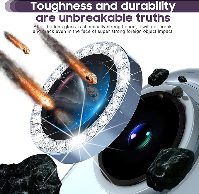 Suoman for iPhone 14 6.1 inch / 14 Plus 6.7 inch Camera Lens Protector, 9H Tempered Glass Film, [Does not Affect Night Shots] Metal Frosted Diamonds Independent Protective Cover- Diamond Blue