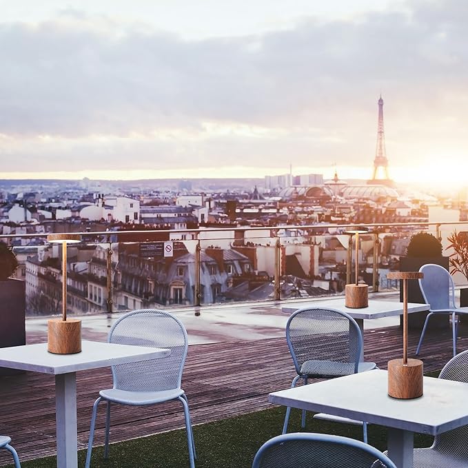 LED Cordless Table Lamps Set of 2,Portable Rechargeable 5000mAh Outdoor Table Lamp,3 Color Stepless Dimming Battery Powered Lamp, Table Light for Outside/Patio/Restaurant/Home.(Wood Grain)