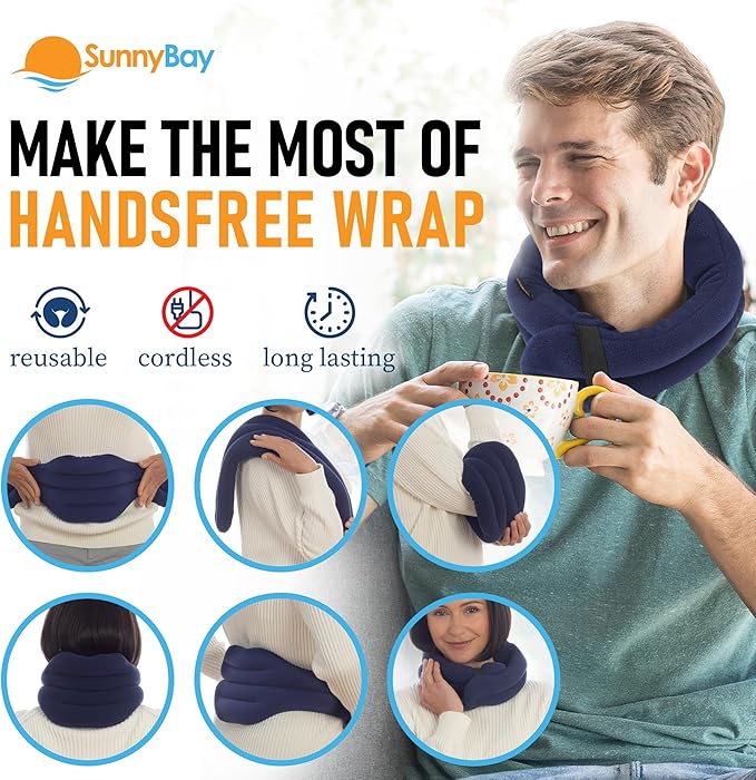 SunnyBay XL Microwave Heating Pad, Microwavable Heated Neck and Shoulder Wrap, Hands-Free Weighted Moist Hot or Cool Pack, Soft Fleece Cover and Flaxseed Filling, 30 Inch Extra-Long Length, Navy