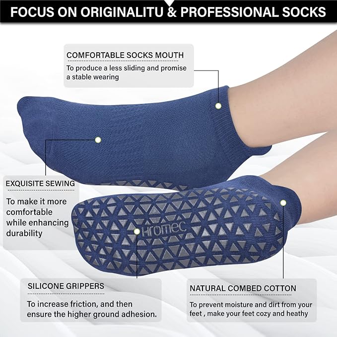 Non Slip Yoga Socks with Grips for Pilates, Ballet, Barre, Barefoot, Hospital Anti Skid Socks for Women and Men