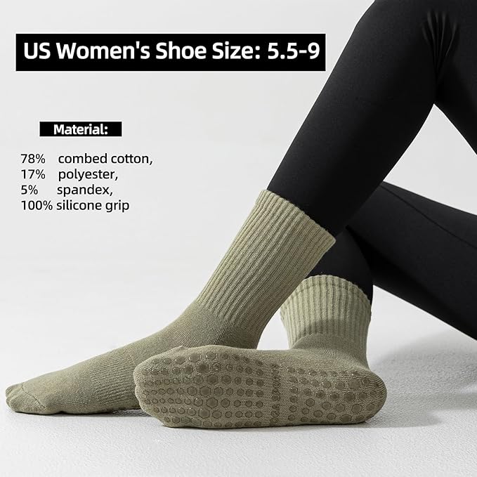 Flydo Pilates Grippy Socks with Grips for Women Yoga Non Slip Long Socks for Pure Barre, Ballet,Dance Workout 2-5 Pack
