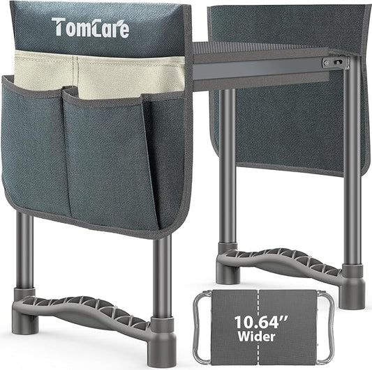 TomCare Garden Kneeler and Seat 10.64” Wider Larger Soft Kneeling Pad Garden Bench with 2 Large Tool Pouches Heavy Duty Garden Stool Foldable Tools Gardening Gifts for Women Men Gardeners,Grey