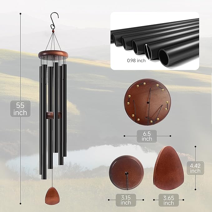 55 Inch Wind Chimes for Outside. Deep Tone Large Wind Chimes with 6 Aluminum Tubes Courtyard Decoration. Windchimes Outdoor Create an Enjoyable Atmosphere & Give Mom a Gift