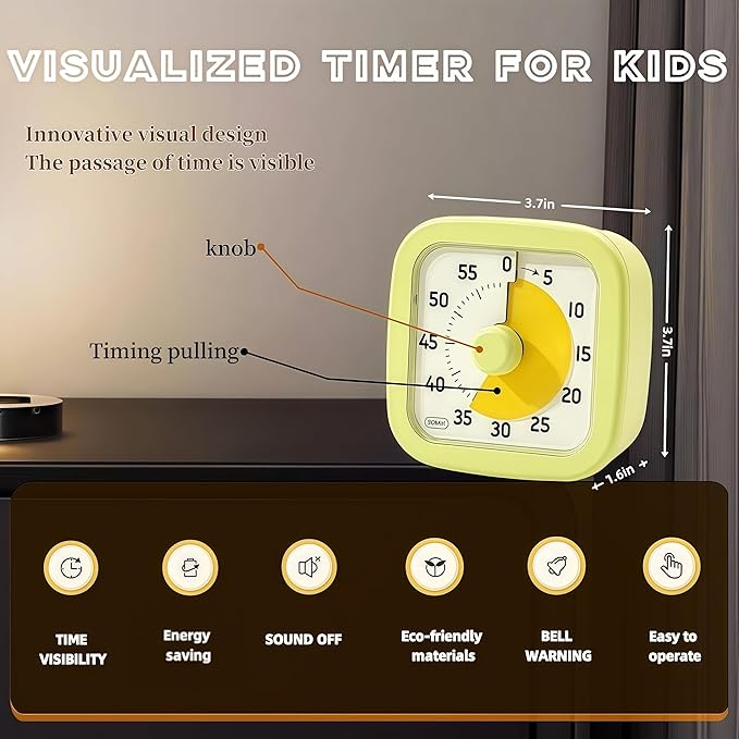 Visual Timer for Kids Timer Home - 60 Minute Kids Visual Timer for Classroom Home Office, Countdown Clock for Teaching Work Meeting, Pomodoro Timer for Time Management (Avocado Green)