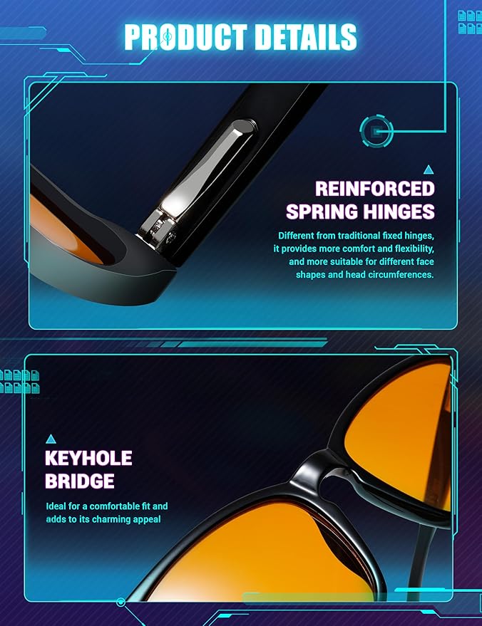 TIJN Blue Light Blocking Glasses Dual AR Coatings Amber Orange Lens for Computer Gaming