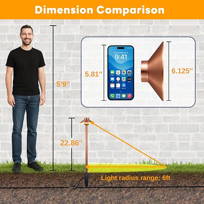 Low Voltage Landscape Lighting Brass, 12v Pathway Lights Waterproof, Hard Wired Path Light Outdoor, Mushroom Copper for Exterior Area Patio House with 3W 270LM 3000K G4 Bulb (6 Pack)