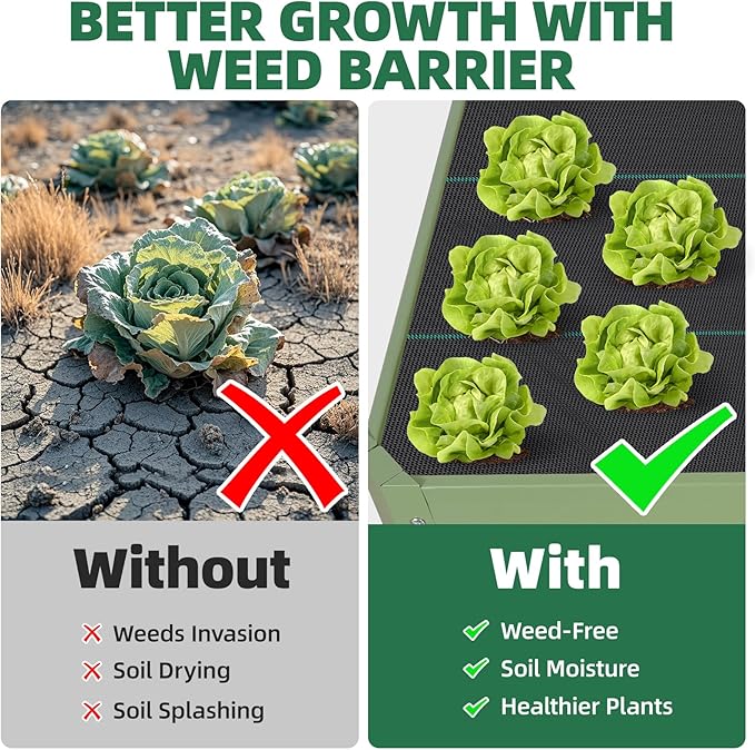 G GOOD GAIN 6x3x1.8ft Raised Garden Bed - Metal Planter Box Outdoor with Weed Barrier Fabric | Deep Root Raised Beds for Gardening Vegetables Flowers Herb Fruits (Olive Green)