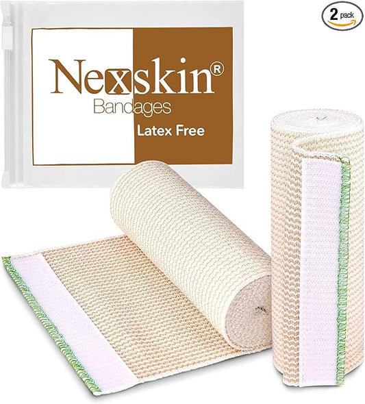Premium Elastic Bandage Wrap (6” Wide, 2 Pack) - Nexskin Latex Free Athletic/Medical Compression Bandages Hook & Loop Fasteners at Both Ends - Lifetime Washable & Reusable Bandages