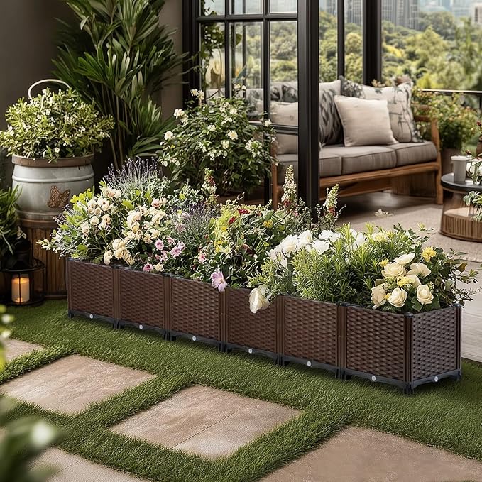 TooCust Large Rectangular Garden Planter - Self Watering Raised Bed 95" L x 16" W x 15" H for Outdoor Plants, Deep Elevated Planter Box for Vegetables, Flowers, Herbs