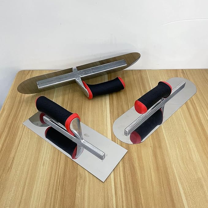 3 Pack Concrete Tools Set, 1 Pcs Stainless Steel Flat Finishing Trowel and 2 Pcs Pool Trowels, Drywall Cement Plastering Masonry Construction Hand Tool Kit