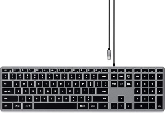 Satechi Slim W3 Wired Backlit Keyboard with Numeric Keypad, Illuminated Keys & USB C Connection, for MacBook Air/Pro M4, iPad Air/Pro M4/M3, iPad mini, Mac mini, iMac and More