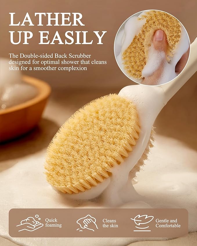 Shower Brush for Massage Dry Brushing: Back Scrubber for Shower with 18.1 in Anti Slip Long Handle - Bath Body Brush for Lymphatic Drainage, Exfoliator Improving Skin Health for Women Men Elderly Blue