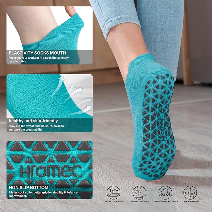 Non Slip Yoga Socks with Grips for Pilates, Ballet, Barre, Barefoot, Hospital Anti Skid Socks for Women and Men