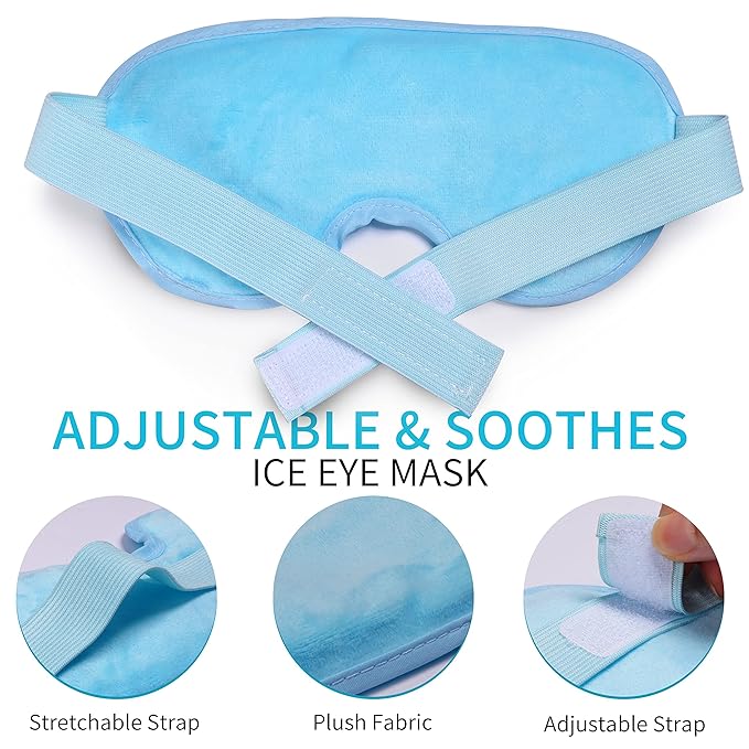 Cooling Eye Mask with Gel Bead, Reusable Cold Compress Ice Pack Sleeping Eye Cooling Pads for After Eyelid Surgery, Puffiness, Puffy Eyes, Headache, Migraine Relief(Blue)