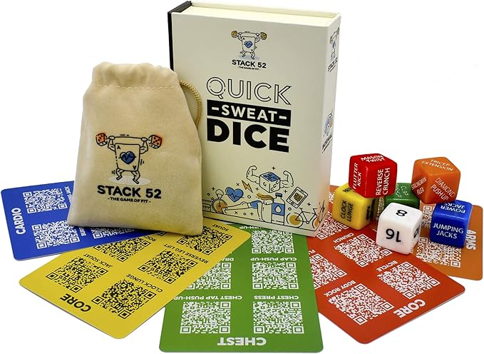 Stack 52 Quick Sweat Fitness Dice. Bodyweight Exercise Workout Game. Designed by a Military Fitness Expert. Video Instructions Included. No Equipment Needed. Burn Fat Build Muscle. (2019 Base Set)