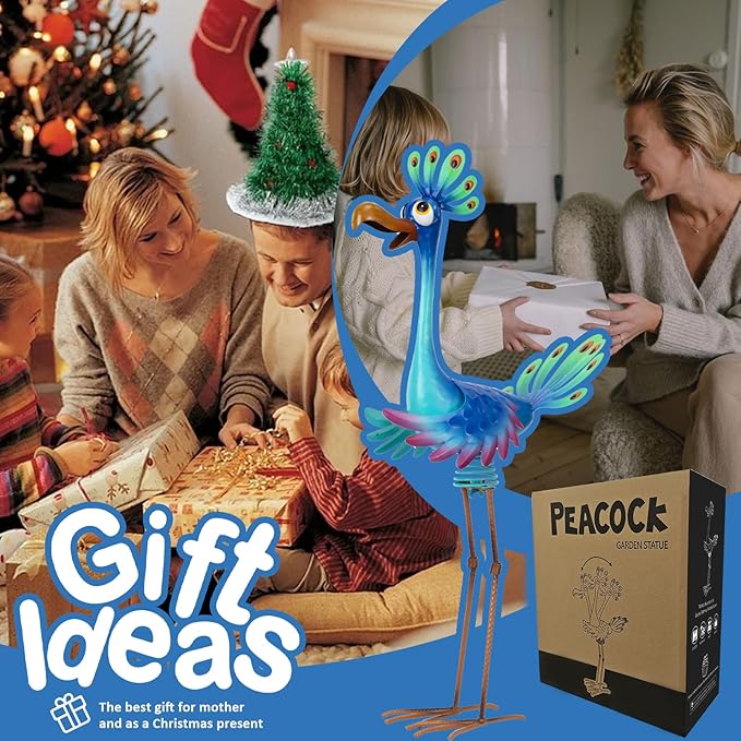 Natelf Large Peacock Statue Outdoor Metal Bird Decor Standing Metal Peacock, Garden Outdoor Sculpture for Yard Patio, Porch, Home for Women, Mom, Grandma