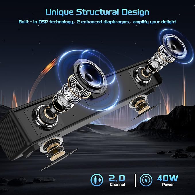 TV Sound Bar, Bluetooth Soundbar with Dolby Digital Surround Audio System for Smart TV, HDMI ARC/Opt/Aux Home Theater Speaker for Game/PC/Projector