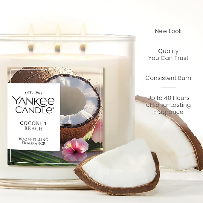 Yankee Candle 3 Wick Candle Jar, Scented Candle with up to 40 Hours of Burn Time, Premium Plant Wax Blend for Consistent Long Lasting Scent from First to Last Burn, Coconut Beach