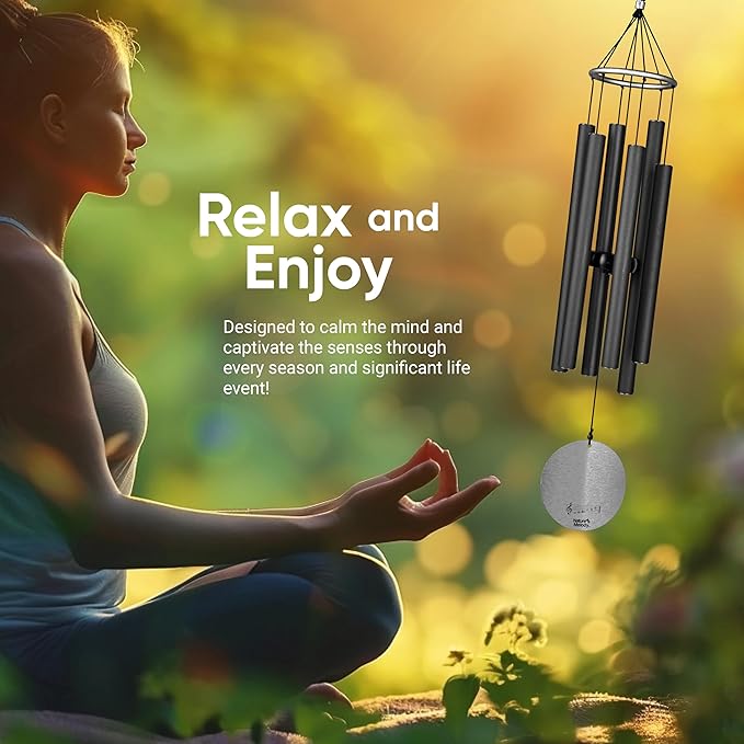 Nature’s Melody Aureole Tunes Wind Chimes – Outdoor Windchime with 6 Tubes Tuned to E Pentatonic Scale, 100% Rustproof Aluminum, Powder Finish & S Hook Hanger for Sympathy, Memorial Gift or Zen Garden