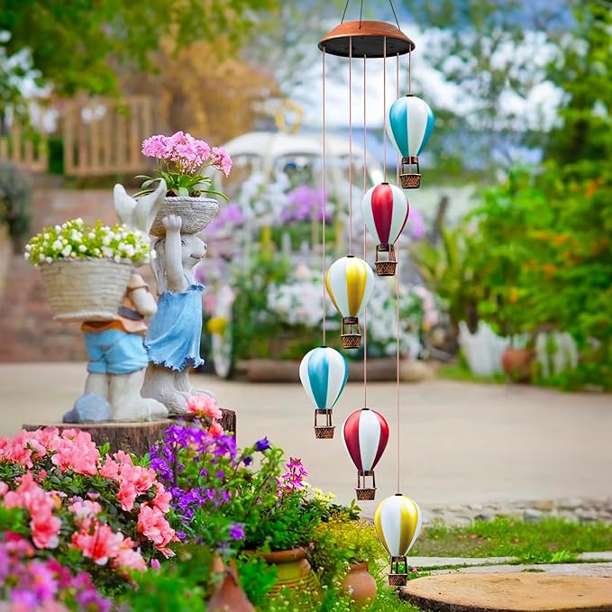 Solar Wind Chimes for Outside - Hot Air Balloon Solar Lights Outdoor Decor Gifts for Women Mom Grandma Birthday