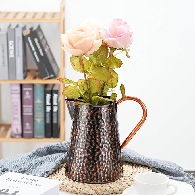 Copper Colored Metal Decorative Watering Can Metal Flower Milk Jug Vase Pitcher Holder for Indoor Outdoor Plants