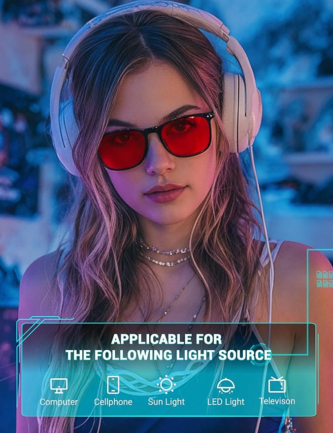 TIJN Sleep Glasses for 99% Blue Green Light Blocking Red Lens for Computer Gaming Screen Fatigue UV Protection
