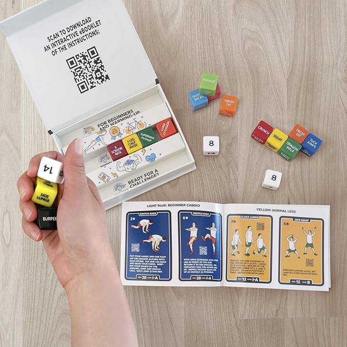 Stack 52 Quick Sweat Fitness Dice. Bodyweight Exercise Workout Game. Designed by a Military Fitness Expert. Video Instructions Included. No Equipment Needed. Burn Fat Build Muscle. (2019 Box Set)