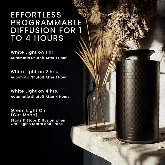 Mini USB Car Diffuser - Waterless Scent Machine for Home & On-The-Go - Intensity Control & Timer - Waterless Oil Diffuser - Rechargeable Car Air Freshener Diffuser up to 400 sq. ft.