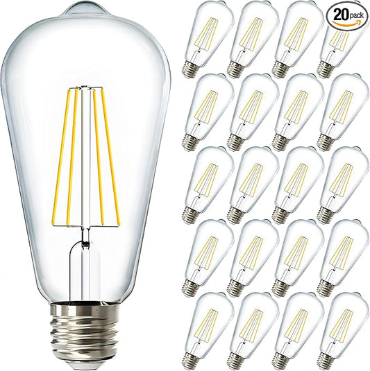 Sunco 20 Pack Edison Bulbs LED ST64, Clear Vintage Filament Waterproof Bulb, 800 LM, 8W (60W Equivalent), ST19, 4000K Cool White, E26 Medium Base, Decorative Dimmable UL