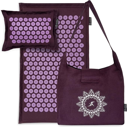 ProsourceFit Ki Acupressure Mat and Pillow Set with 100% Natural Linen for Back/Neck Pain Relief and Muscle Relaxation, Royal Lilac