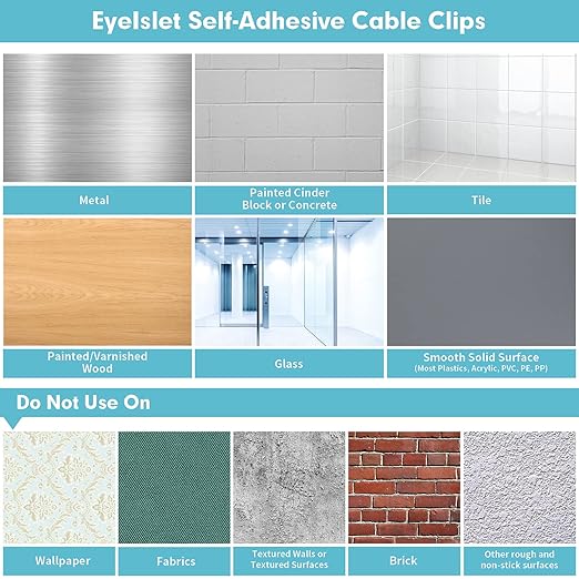 Self-Adhesive Cable Clips Organizer Drop Wire Holder Cord Management, Pack of 20 (White, 0.27 inch)