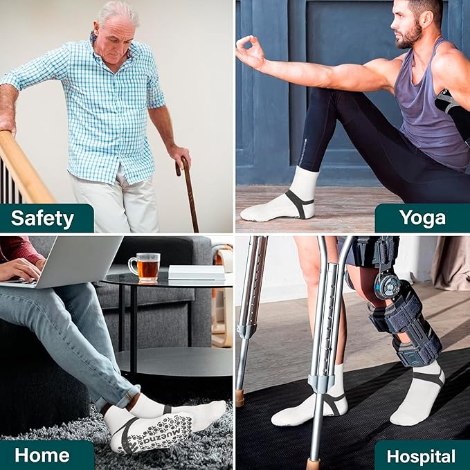 Muezna Men's Non-Slip Yoga Socks, Anti-Skid Pilates, Barre, Bikram Fitness Hospital Slipper Socks with Grips