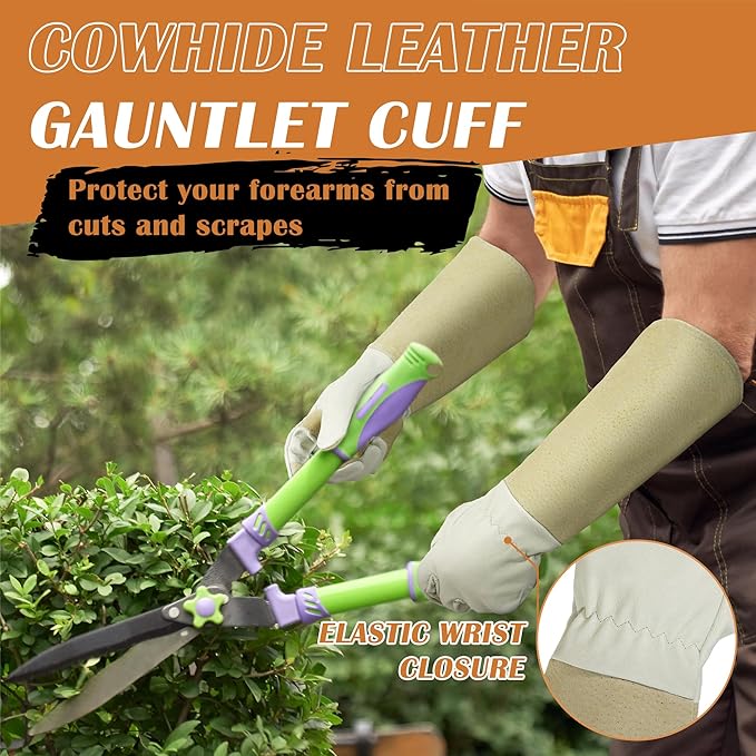 Rose Pruning Gloves for Men & Women, Long Thorn Proof Gardening Gloves, Breathable Pigskin Leather Gauntlet, Best Garden Gifts & Tools for Gardener