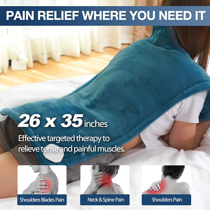 DAILYLIFE Heating Pad for Neck and Shoulders and Back, Electric Heating Pad for Back Pain Relife, 6 Heating Settings, UL Certified with Overheating Protection and Machine Washable, 26"x35", Blue