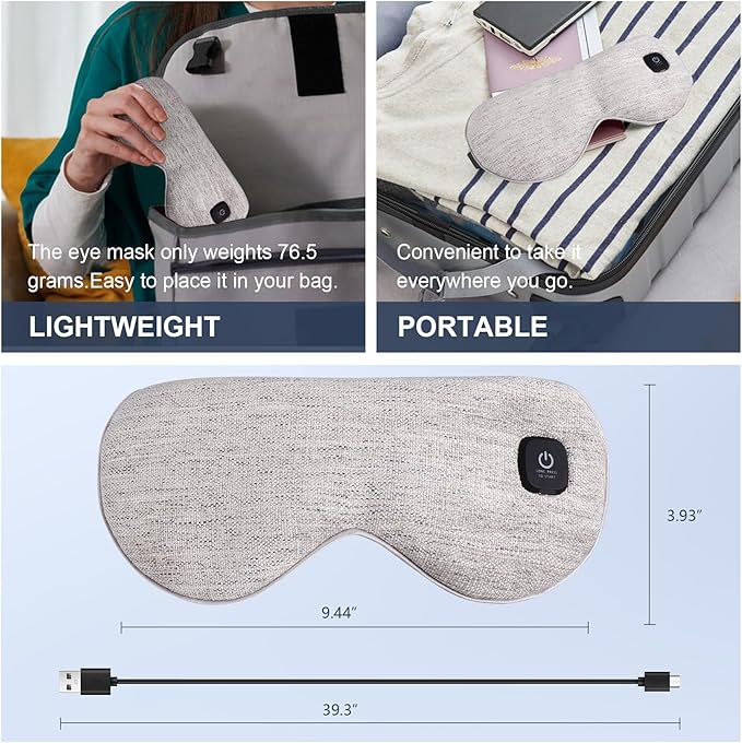 Heated Eye Mask Cordless, Warm Eye Compress for Dry Eyes Stye Blepharitis Chalazion MGD Eye Treatment, Heat Therapy to Unclog Gland, Soothe Tired and Sore Eyes (Gray)