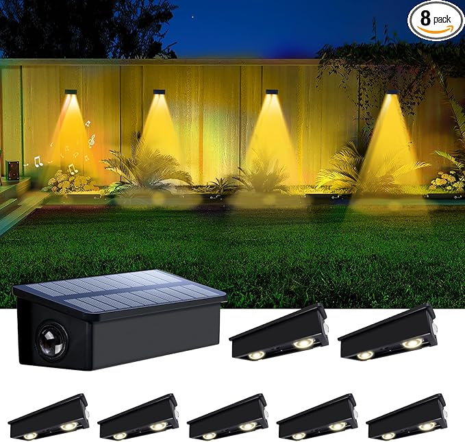 Solar Fence Lights Outdoor Waterproof LED Spot Lens for Step, Wall, Deck, Patio, Yard, Rail, Garage, Pool, Stair, Balcony, Walkway, Garden Landscaping Enhanced Security Easy Install Warm White 8 Pack