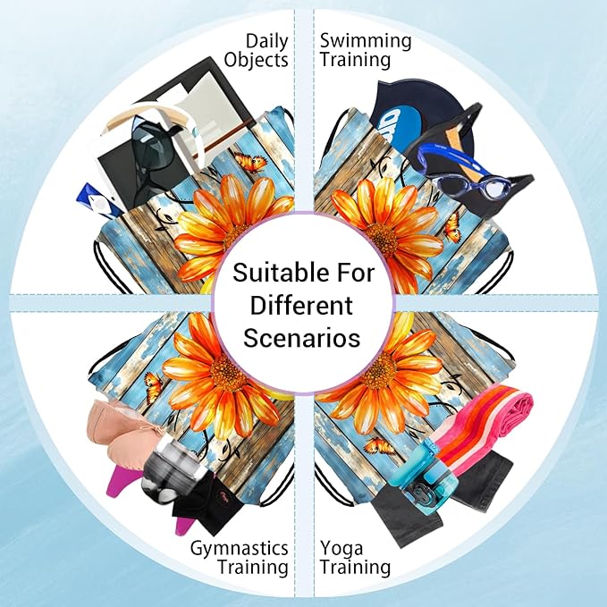 Daisy Flower Gymnastics Grip Bag Orange Lightweight Drawstring Gym Grip Bags for Womens