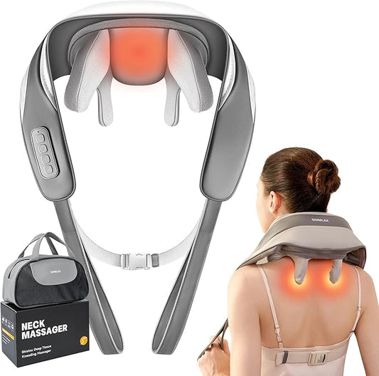 Neck Massager for Pain Relief Deep Tissue, Shiatsu Neck and Back Massager With Heat, Electric Massage Pillow for Shoulder Leg Body Muscle Pain Relief, Gifts For Women Men Mom Dad (Grey【with bag】)