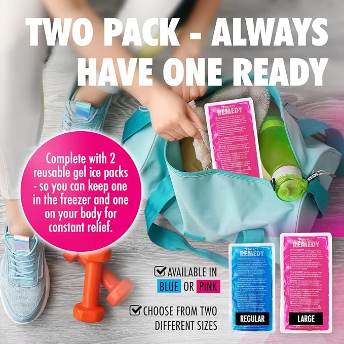 Perfect Remedy 2-Pack Gel Ice Packs for Injuries, Soft and Flexible Hot & Cold Compress, Soothing Ice Packs Aid for Sprains, Strains & Soreness conditions, Alternative to Hot Water Bottles (Pink, Reg)