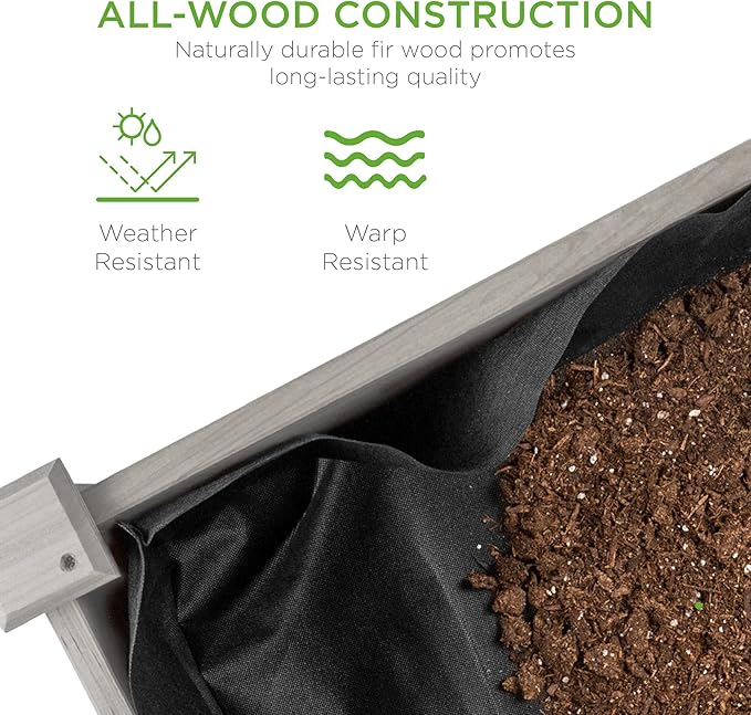 Best Choice Products 34x18x30in Raised Garden Bed, Elevated Wood Planter Box Stand for Kids, Backyard, Patio, Balcony w/Bed Liner, 150lb Capacity - Gray