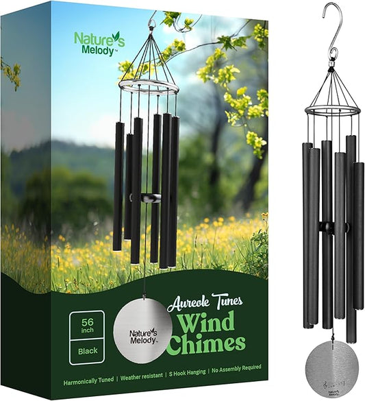 Nature’s Melody Aureole Tunes Wind Chimes – Outdoor Windchime with 6 Tubes Tuned to C Pentatonic Scale, 100% Rustproof Aluminum, Powder Finish & S Hook Hanger for Sympathy, Memorial Gift or Zen Garden