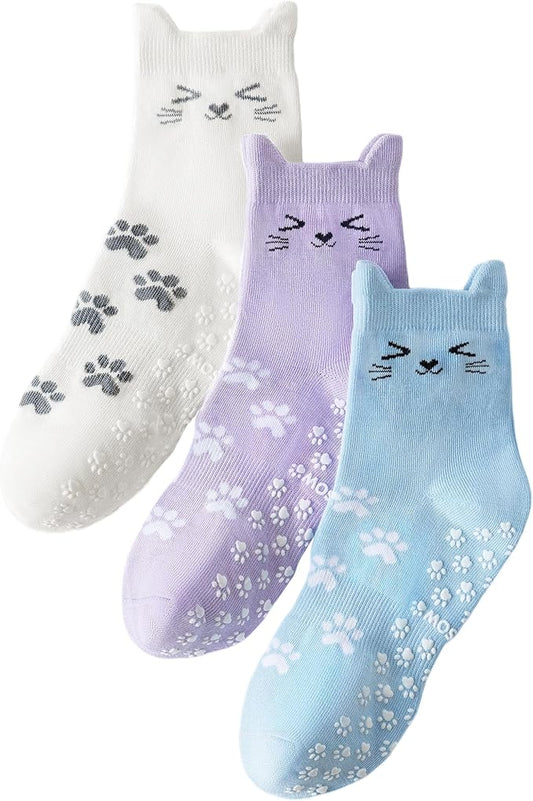 Yawlsow Pilates Grip Socks for Women Cute Yoga Grippy Non Slip Non Skid Cat Socks with Cat Paw Gripper for Barre Workout