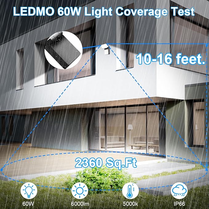ledmo 60W LED Outdoor Wall Light 360° Rotatable Head with 180° Tilt Modern Commercial Security Lights Exterior Rotate Freely Patio Lighting 5000k IP66 for Porch/Yard/Garage，8 Pack