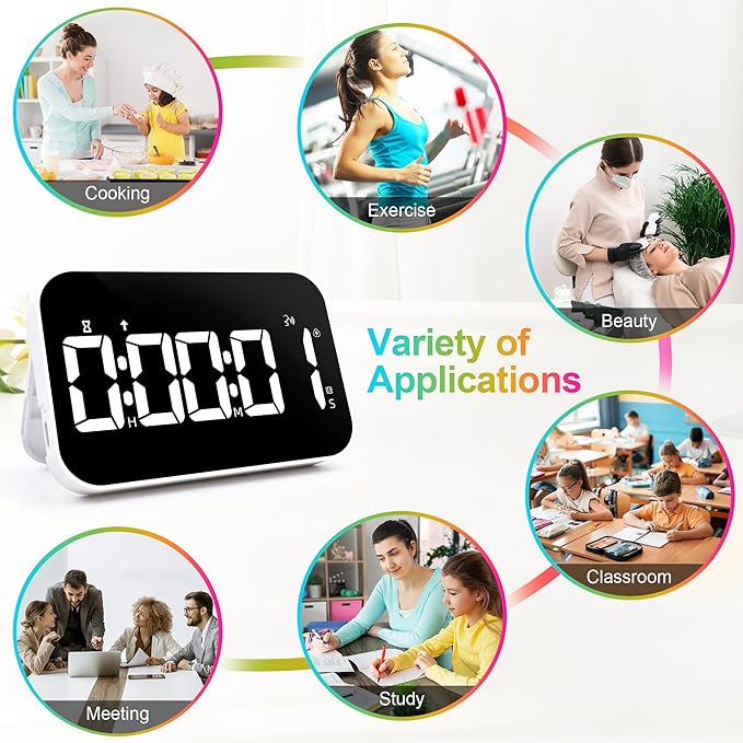 Kitchen Digital Timer, Rechargeable Magnetic Count Down Up Timer, Vibration Mode Adjustable Volume and Brightness LED Display with Sound Alert Function for Kids Adults Study Teaching, Kitchen Gadgets