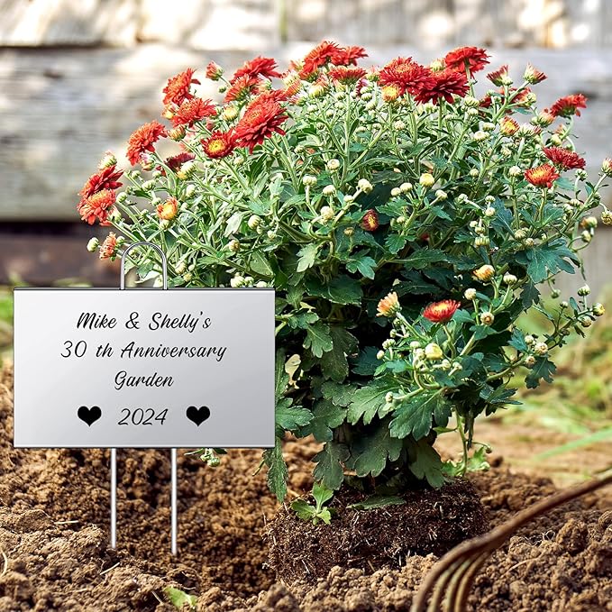 Landhoow 12 Pcs Large Garden Plant Markers Metal Plant Labels Sign 4'' x 6'' with 11'' Stake Weatherproof Waterproof Garden Sign for Outdoor Seedlings Herbs Vegetable Greenhouse, Sliver